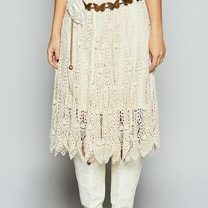 Pol Crocheted Midi Skirt Ivory Lined
